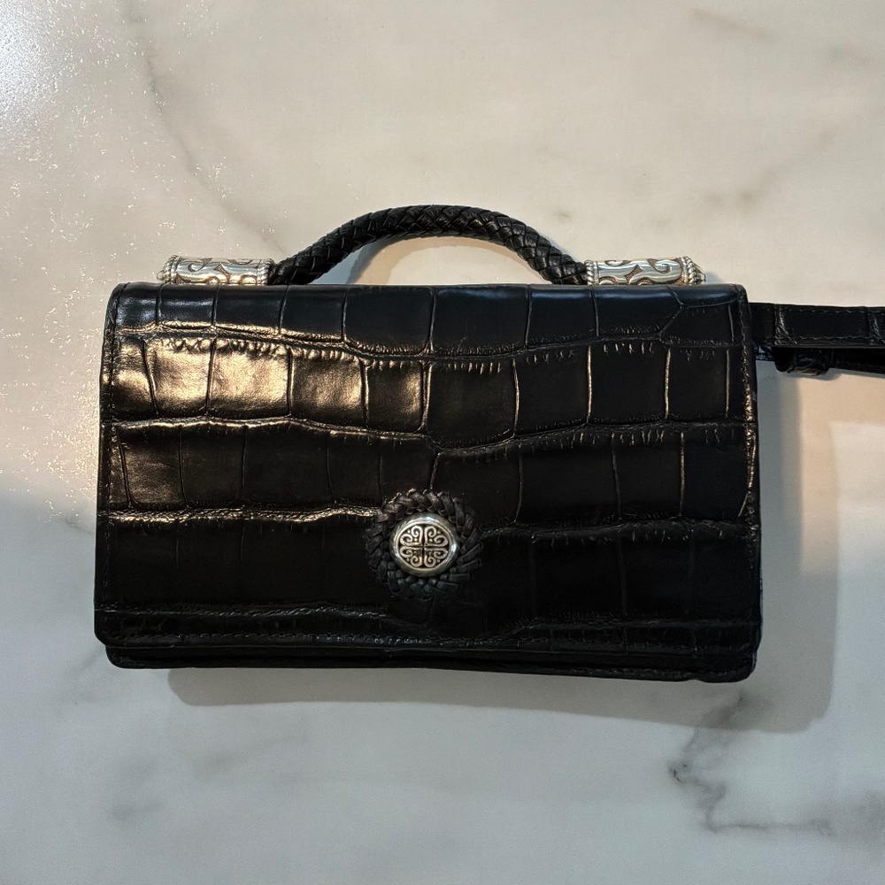 Brighton Convertible Crossbody Black Croc with Heart Shaped Mirror